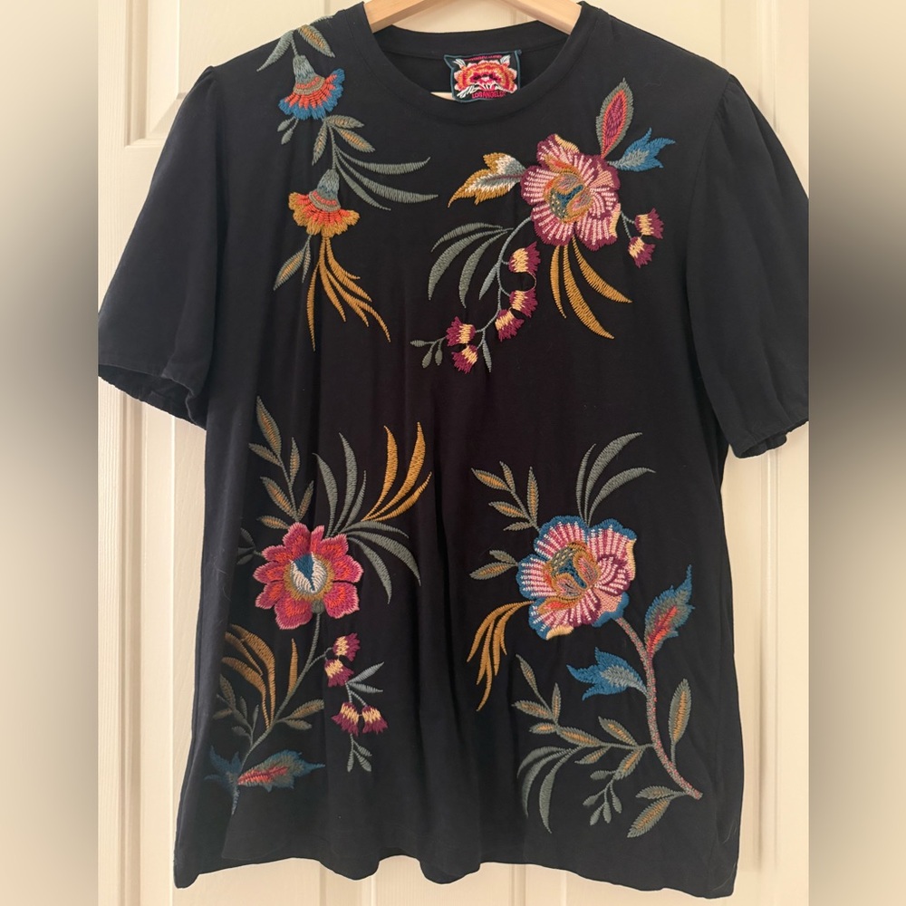 Johnny Was Black Top with Colorful Embroidery - Picture 2 of 4